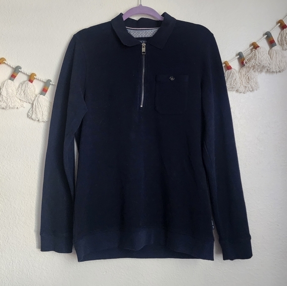 Ted Baker Muggie Half Zip Henley Funnel Neck Navy Sweatshirt Casual Basics 3 - Picture 1 of 12